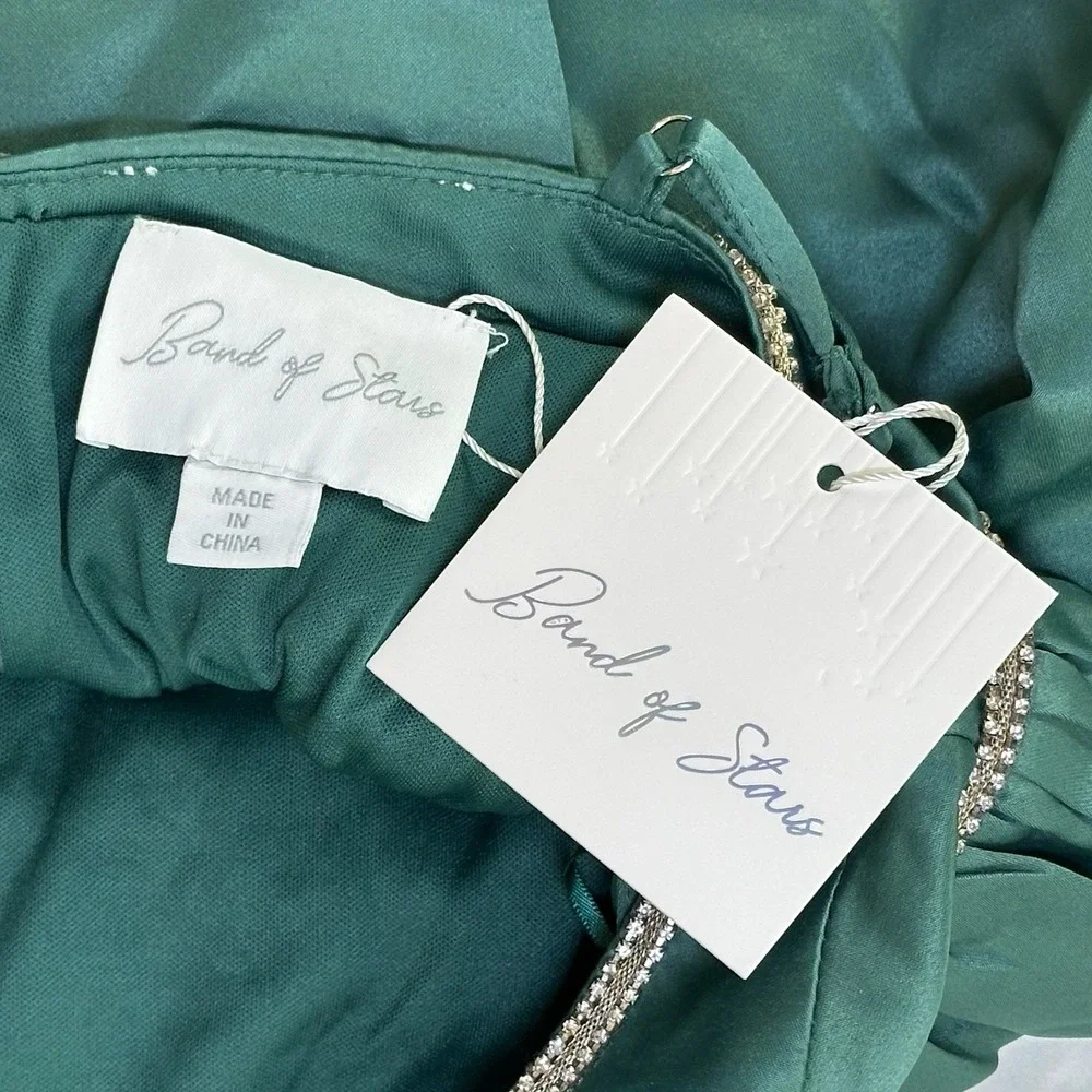 NWT Band Of Stars Fit & Flare Satin Mini Dress Emerald Green Empire Waist Size 8 - Picture 5 of 9